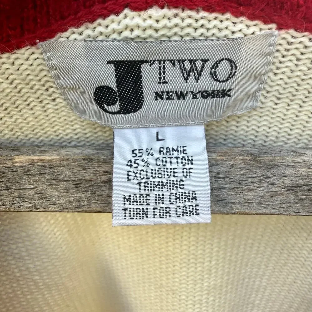Vintage 90s JTWO Christmas Cardinals Winter Cardigan Sweater Red Collar LARGE